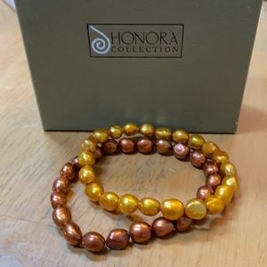 Honora Cultured Freshwater Pearls Stretch Bracelets Set of Two — Metallic